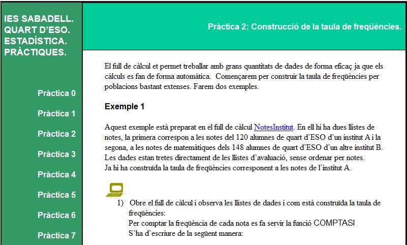 Freqüències estad´sitiques en fulls de càlcul | Recurso educativo 46204